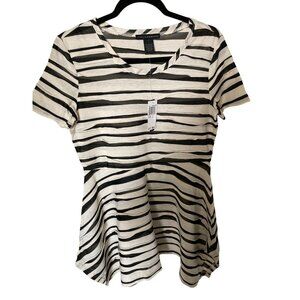 Grace Elements Womens Blouse White & Black Pattern Short Sleeve Tunic NWT